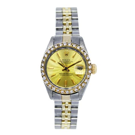 rolex datejust 6917 two tone diamond bezel womens watch